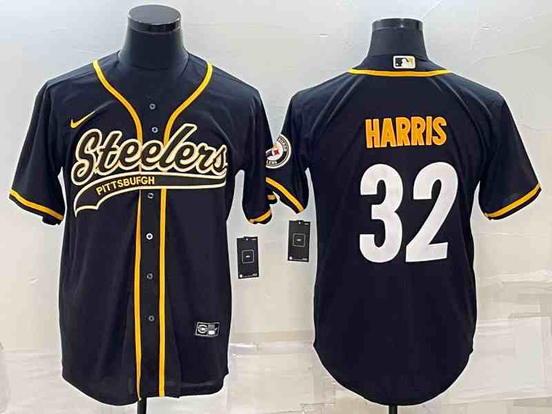 Men's Pittsburgh Steelers #32 Franco Harris Black With Patch Cool Base Stitched Baseball Jersey (2)