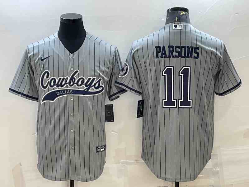 Men's Dallas Cowboys #11 Micah Parsons Grey Stripe With Patch Cool Base Stitched Baseball Jersey