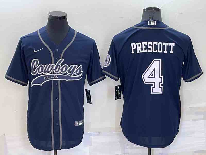 Men's Dallas Cowboys #4 Dak Prescott Navy Baseball Cool Base Jersey