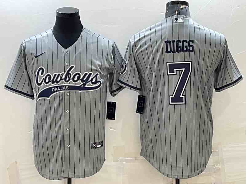 Men's Dallas Cowboys #7 Trevon Diggs Grey Stripe With Patch Cool Base Stitched Baseball Jersey