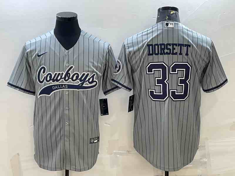 Men's Dallas Cowboys #33 Tony Dorsett Grey Stripe With Patch Cool Base Stitched Baseball Jersey