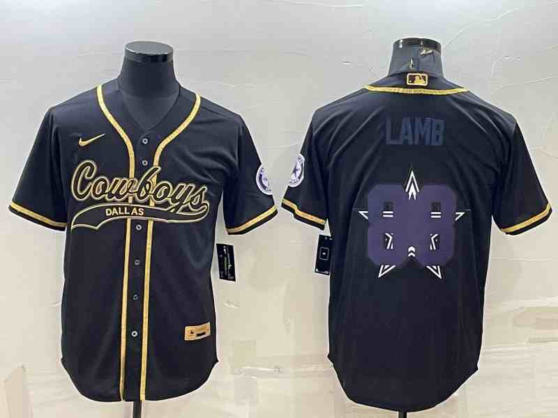 Men's Dallas Cowboys #88 CeeDee Lamb Black Gold Team Big Logo With Patch Cool Base Stitched Baseball Jersey