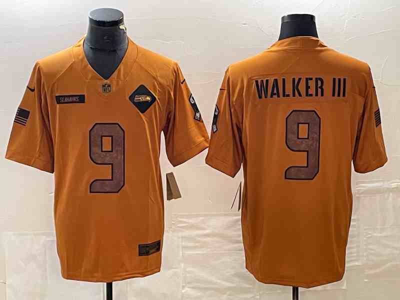 Men's Seattle Seahawks #9 Kenneth Walker III 2023 Brown Salute To Service Limited Football Stitched Jersey