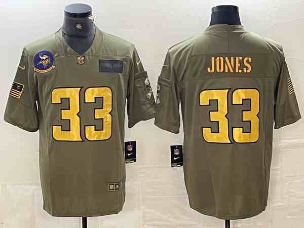 Men's Minnesota Vikings #33 Aaron Jones  Olive Gold Salute To Service Limited Jersey