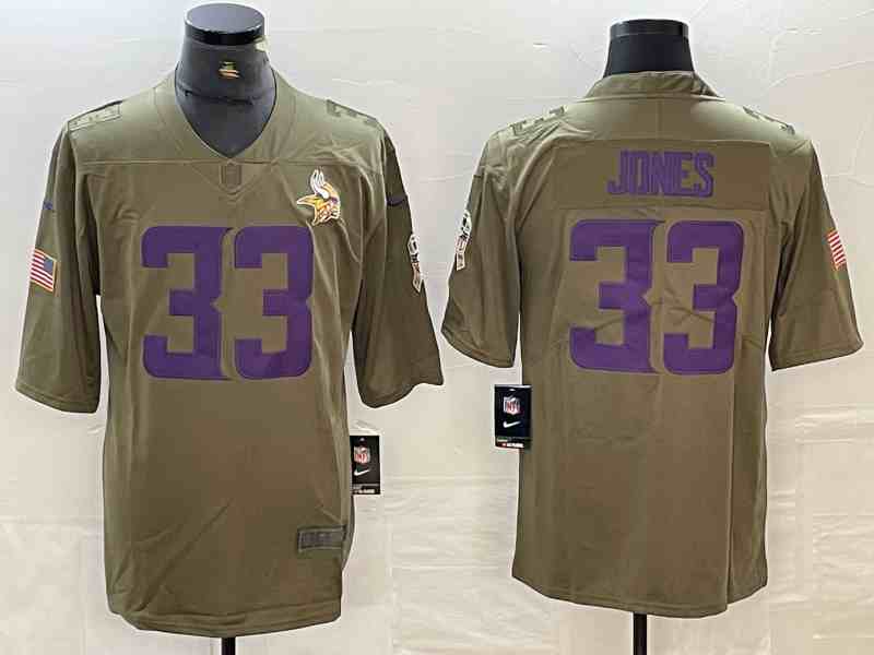 Men's Minnesota Vikings #33 Aaron Jones  Olive Salute To Service Limited Stitched Jersey