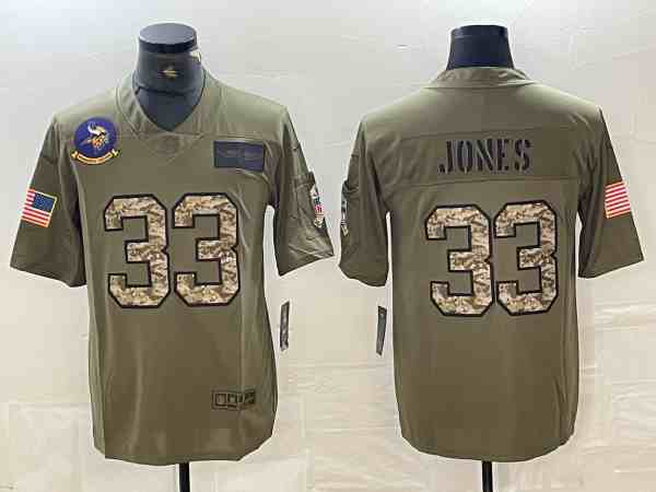 Men's Minnesota Vikings #33 Aaron Jones  Olive Camo Salute To Service Limited Stitched Jersey
