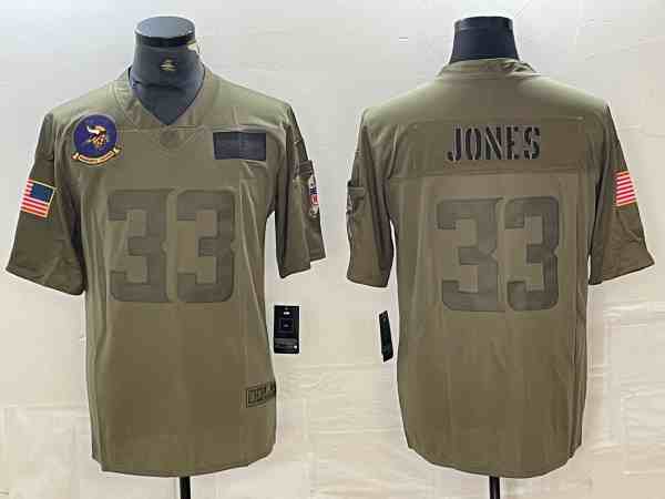 Men's Minnesota Vikings #33 Aaron Jones Olive Salute To Service Limited Stitched Jersey