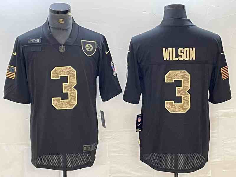 Men's Pittsburgh Steelers #3 Russell Wilson Camo Black Salute To Service Limited Stitched Jersey