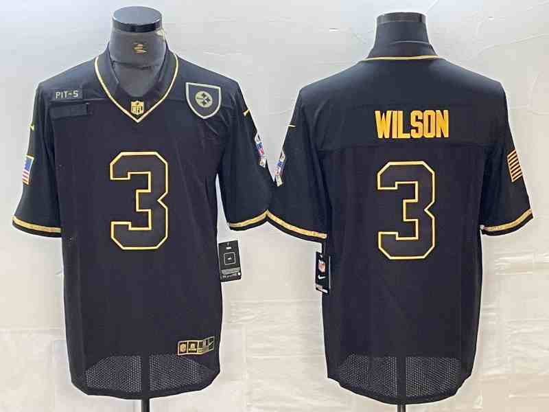 Men's Pittsburgh Steelers #3 Russell Wilson BlackGold Salute To Service Limited Stitched Jersey