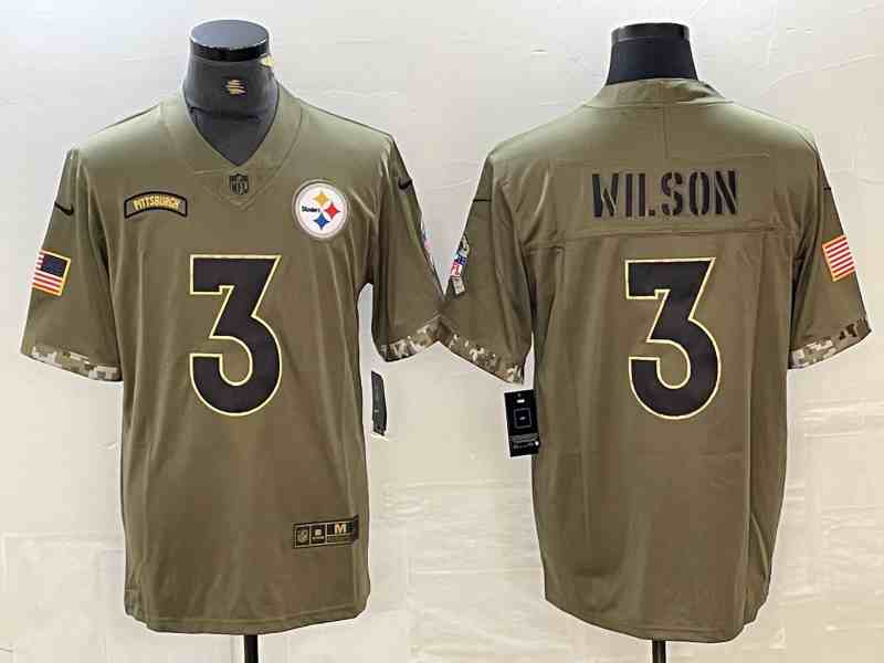 Men's Pittsburgh Steelers #3 Russell Wilson Olive Salute To Service Limited Stitched Jersey