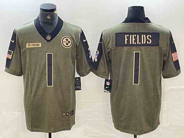 Men's Pittsburgh Steelers #1 FIELDS Olive Camo  Salute To Service Limited Player Jersey
