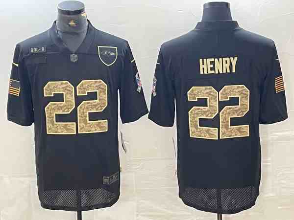 Men's Baltimore Ravens #22 Derrick Henry Black Camo 2020 Salute To Service Limited Jersey
