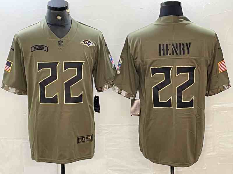Men's Baltimore Ravens #22 Derrick Henry  Olive Salute To Service Limited Stitched Jersey