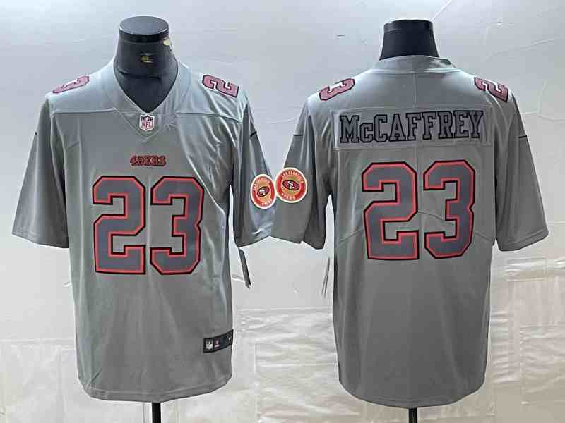 Men's San Francisco 49ers #23 Christian McCaffrey Grey Atmosphere Fashion Stitched Jersey