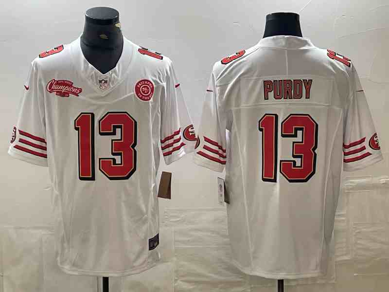 Men's San Francisco 49ers #13 Brock Purdy White 2023 F.U.S.E. Faithful To The Bay And NFC West Champions Patch Football Stitched Jersey