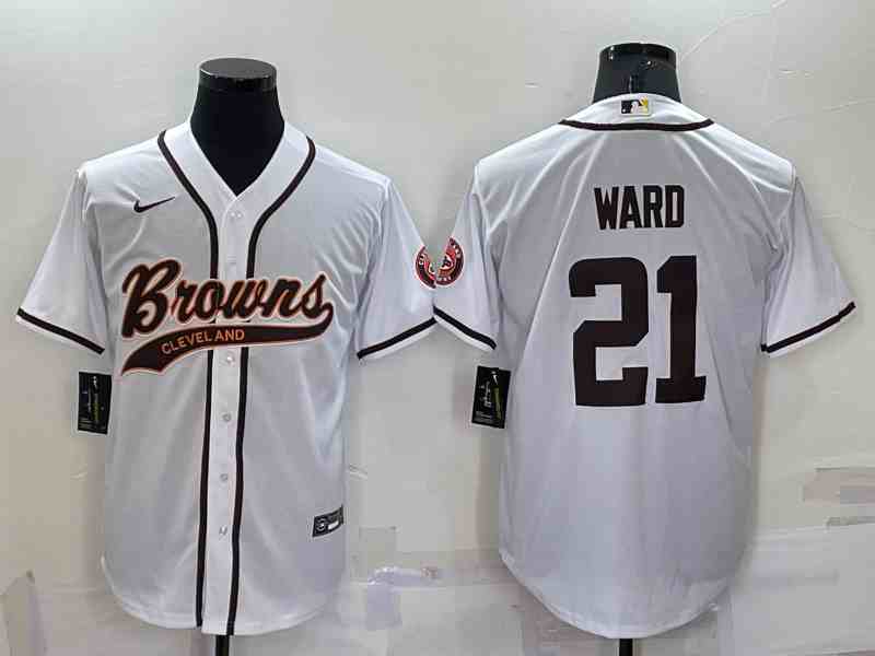 Men's Cleveland Browns #21 Denzel Ward White Stitched Cool Base Nike Baseball Jersey
