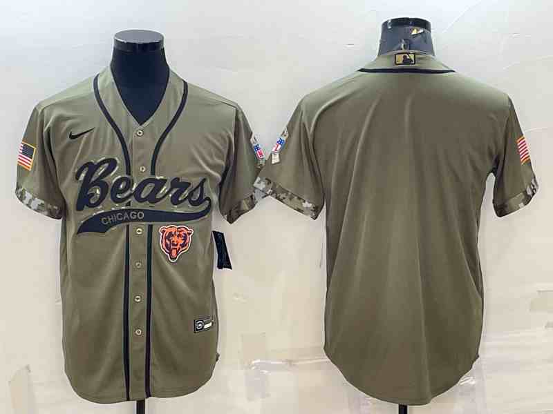 Men's Chicago Bears Blank Olive Salute to Service Cool Base Stitched Baseball Jersey