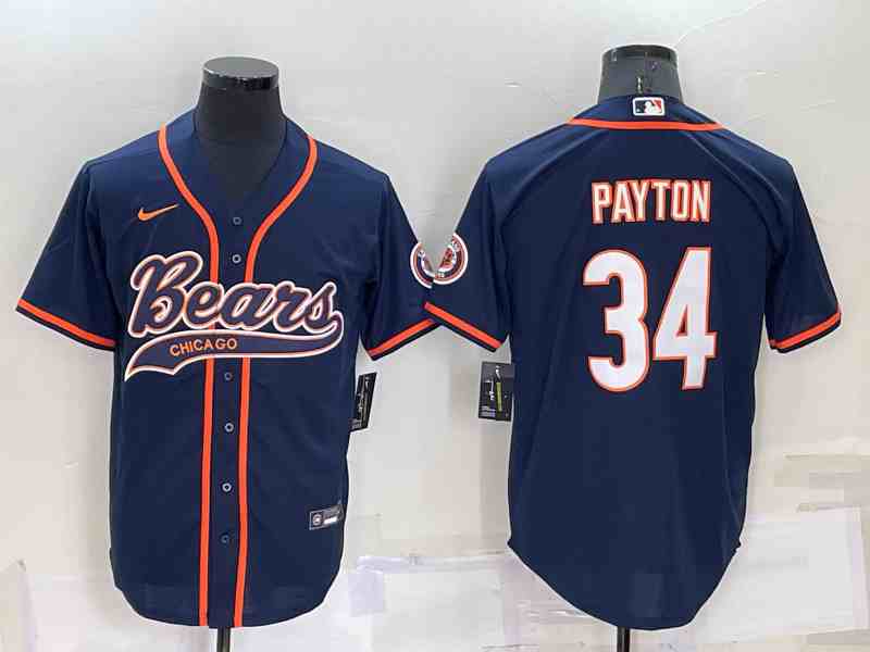 Men's Chicago Bears #34 Walter Payton Navy Blue Stitched MLB Cool Base Nike Baseball Jersey
