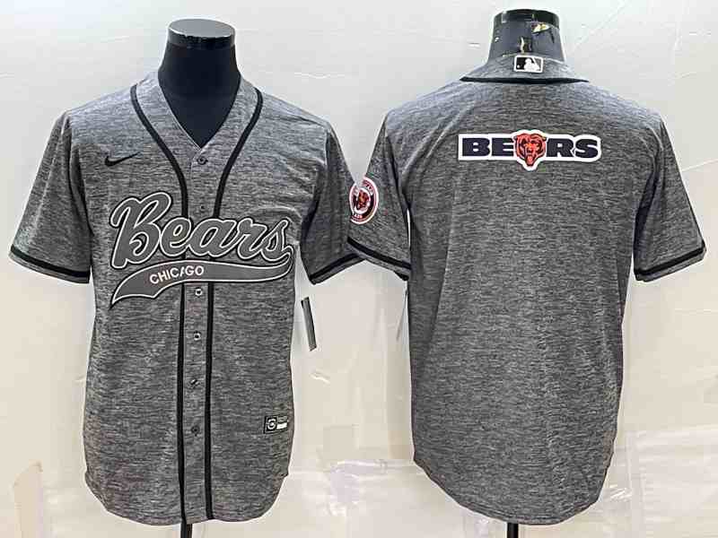 Men's Chicago Bears Grey Team Big Logo With Patch Cool Base Stitched Baseball Jersey