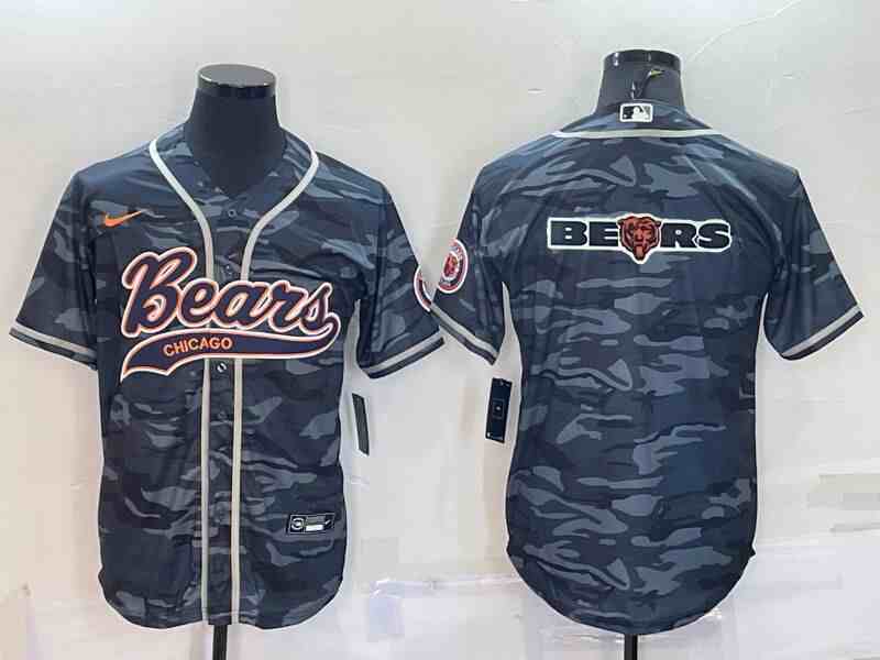 Men's Chicago Bears Blank Grey Camo Team Big Logo With Patch Cool Base Stitched Baseball Jersey