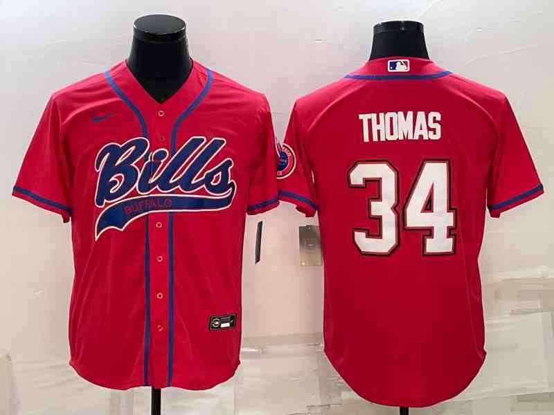 Men's Buffalo Bills #34 Thurman Thomas Red Stitched Cool Base Nike Baseball Jersey