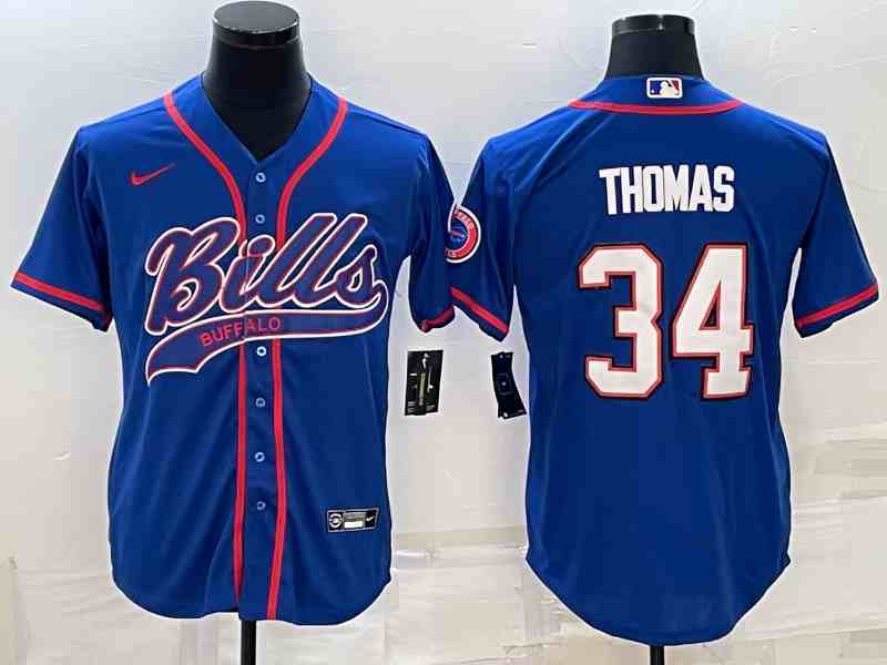 Men's Buffalo Bills #34 Thurman Thomas Blue Stitched Cool Base Nike Baseball Jersey
