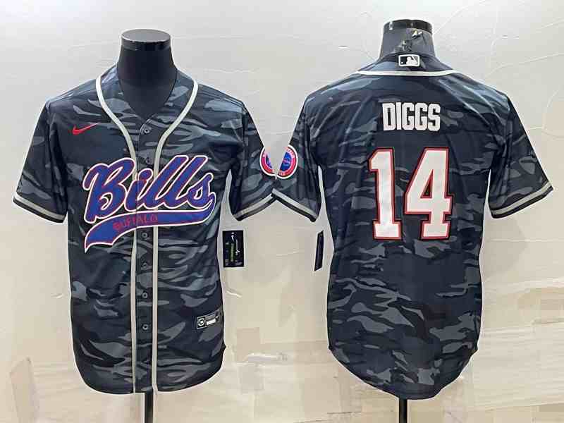 Men's Buffalo Bills Blank #14 Stefon Diggs Grey Navy Camo With Patch Cool Base Stitched Baseball Jersey(PNG)