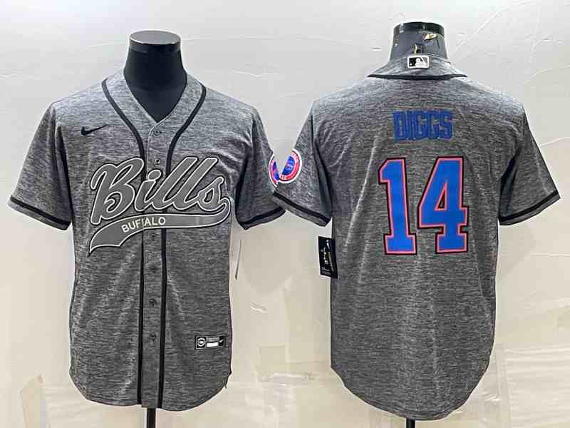Men's Buffalo Bills #14 Stefon Diggs Gray With Patch Cool Base Stitched Baseball Jersey