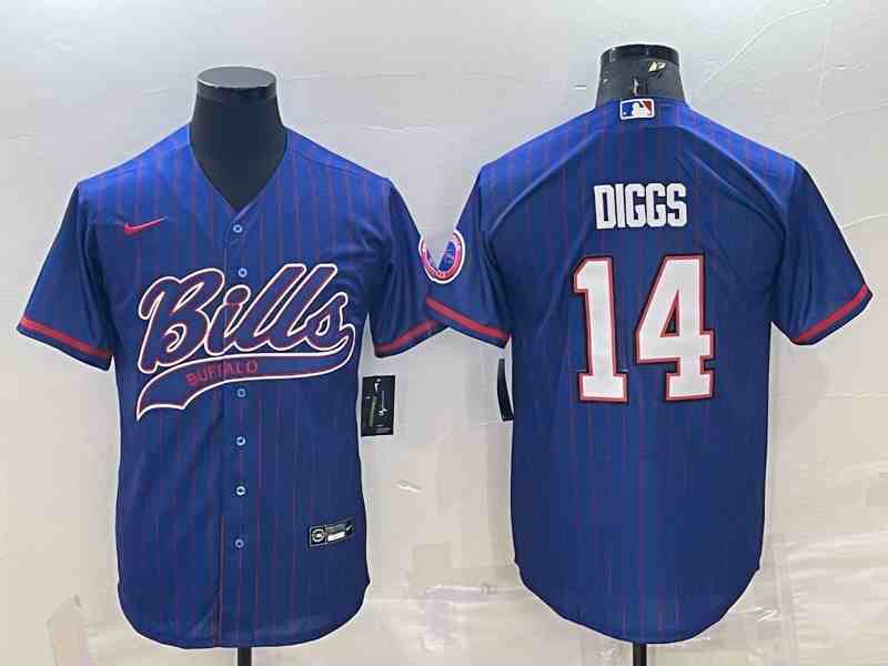 Men's Buffalo Bills #14 Stefon Diggs Royal Stripe With Patch Cool Base Stitched Baseball Jersey