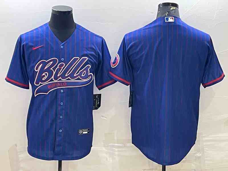 Men's Buffalo Bills Blank Royal Stripe With Patch Cool Base Stitched Baseball Jersey