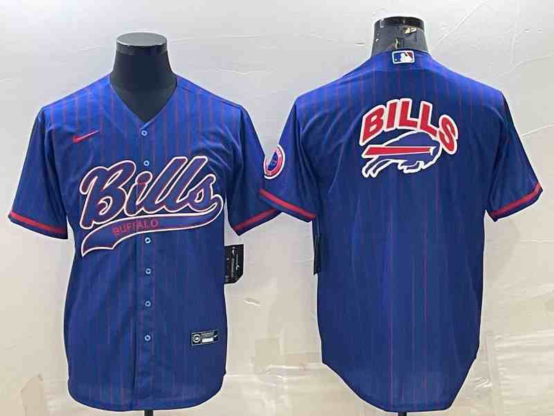 Men's Buffalo Bills Royal Stripe Team Big Logo With Patch Cool Base Stitched Baseball Jersey