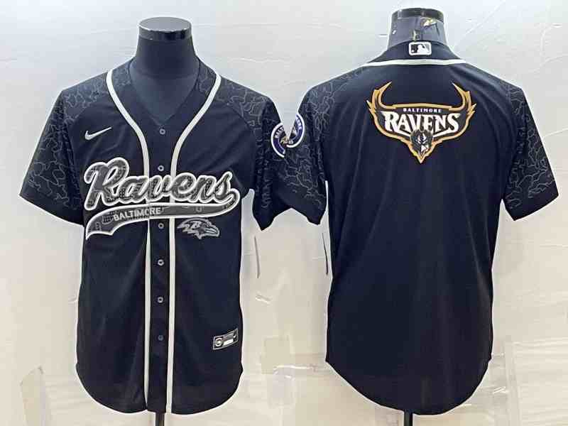 Men's Baltimore Ravens Black Reflective Team Big Logo With Patch Cool Base Stitched Baseball Jersey