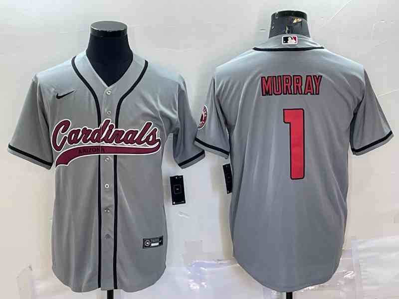 Men's Arizona Cardinals #1 Kyler Murray Grey With Patch Cool Base Stitched Baseball Jersey