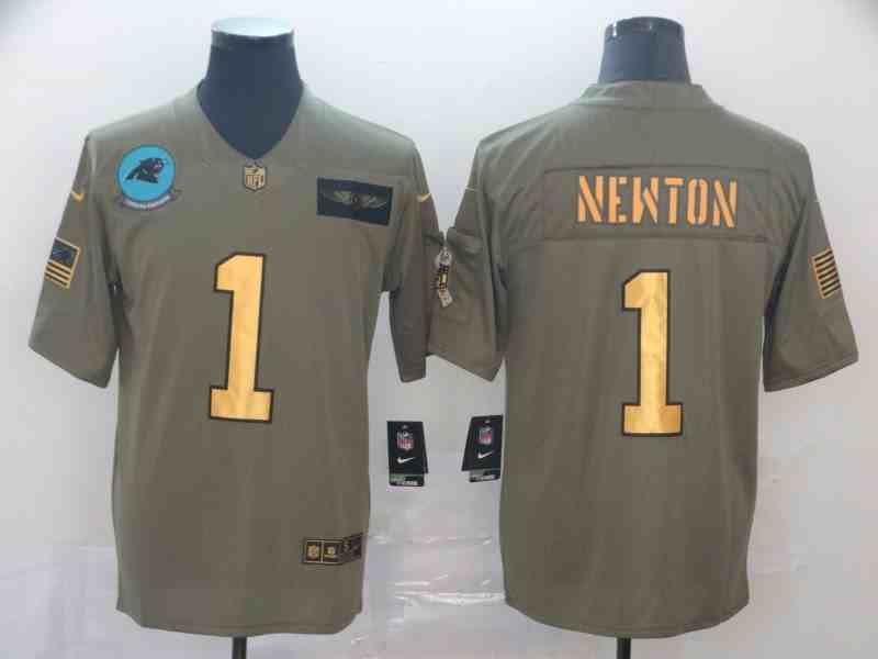 Men's Carolina Panthers #1  Cam Newton OliveGold Salute To Service Limited Stitched NFL Jersey