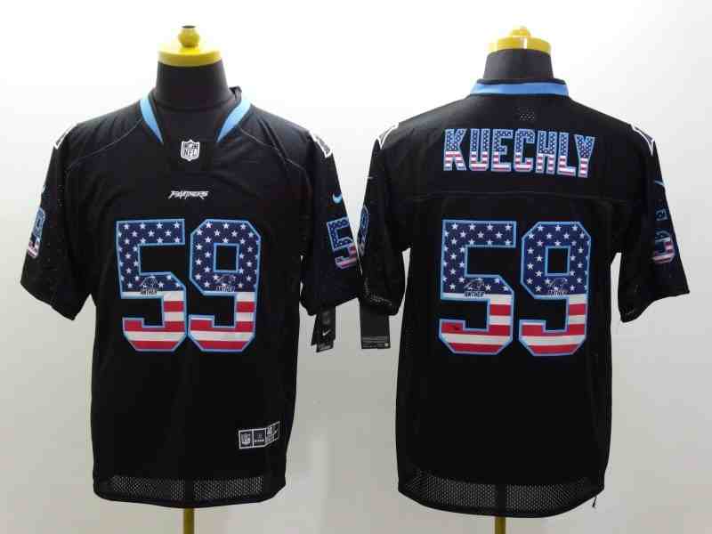 Men's Panthers #59 Luke Kuechly Black USA Flag Color Rush Limited Fashion NFL Stitched Jersey