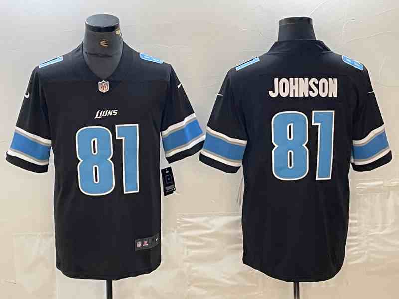 Men's Detroit Lions #81 Calvin Johnson Black  Stitched Football Limited Rush Jersey