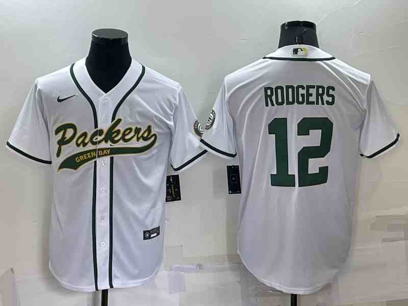 Men's Green Bay Packers #12 Aaron Rodgers White Stitched MLB Cool Base Nike Baseball Jersey