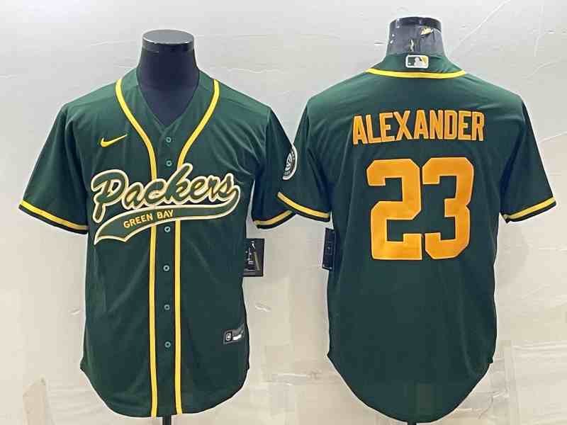 Men's Green Bay Packers #23 Jaire Alexander Green Yellow With Patch Cool Base Stitched Baseball Jersey