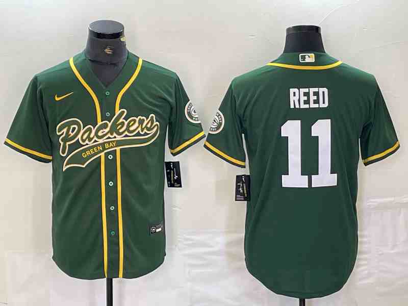 Men's Green Bay Packers #11 Jayden Reed Green Cool Base Stitched Baseball Jersey