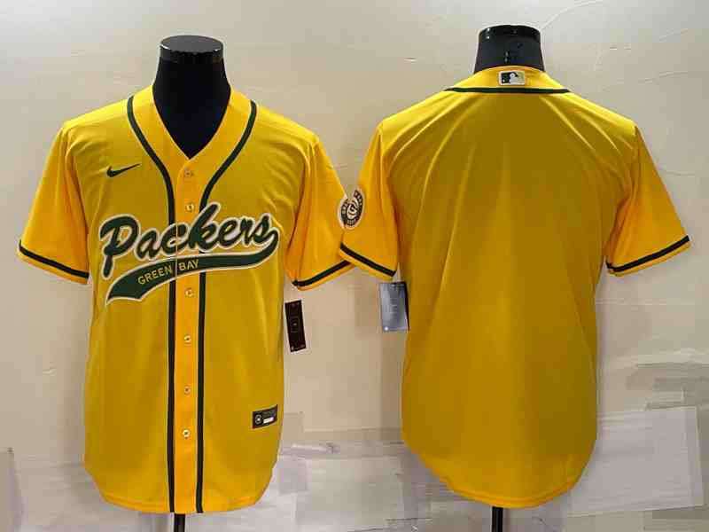 Men's Green Bay Packers Blank Yellow Stitched MLB Cool Base Nike Baseball Jersey