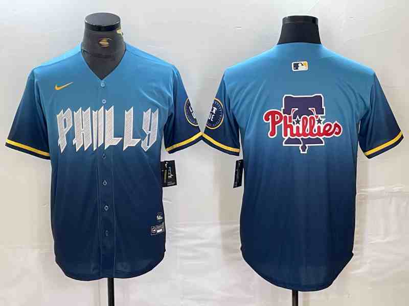 Men's Philadelphia Phillies Blank Blue  Big Logo 2024 City Connect Limited Stitched Jersey