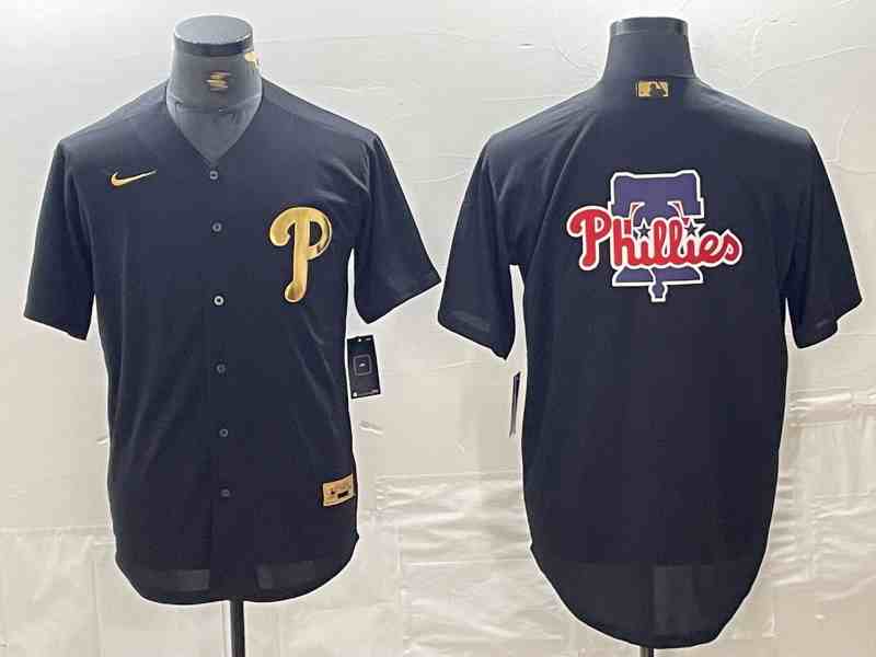 Men's Philadelphia Phillies Balck Team Big Logo Cool Base Stitched Baseball Jersey