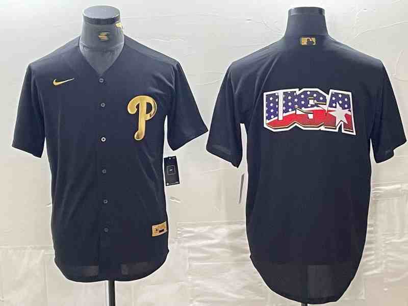 Men's Philadelphia Phillies Balck USA Big Logo Cool Base Stitched Baseball Jersey