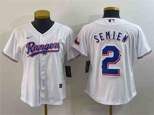 Youth  Texas Rangers #2 Marcus Semien White With Patch Stitched Jersey(Run Small)