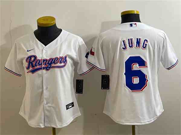 Youth   Texas Rangers #6 Josh Jung White With Patch Stitched Baseball Jersey(Run Small)