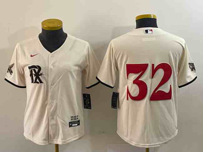 Youth Texas Rangers #32 Evan Carter Cream 2023 City Connect Stitched Baseball Jersey(Run Small)