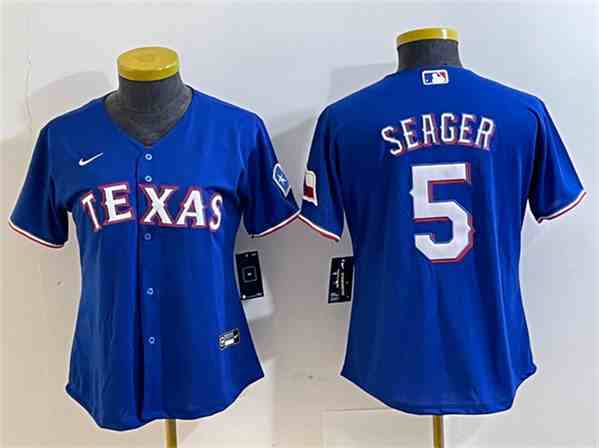 Youth  Texas Rangers #5 Corey Seager Royal With Patch Stitched Baseball Jersey(Run Small)