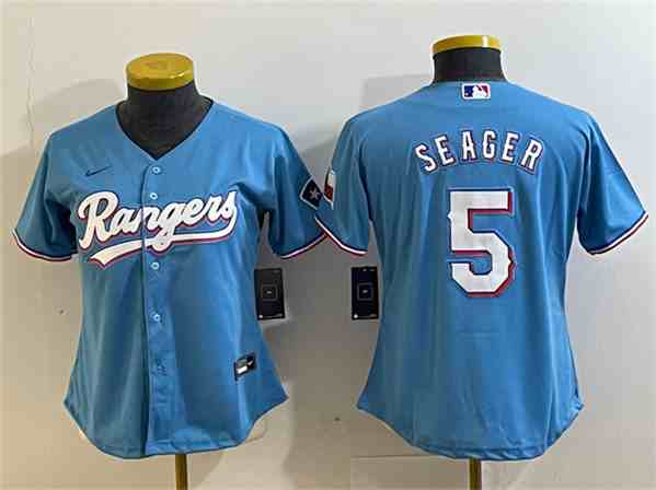 Youth   Texas Rangers #5 Corey Seager Blue With Patch Stitched Baseball Jersey(Run Small)