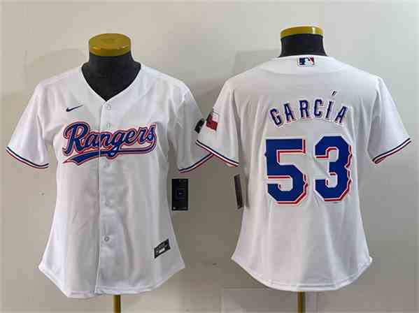 Youth  Texas Rangers #53 Adolis García White With Patch Stitched Baseball Jersey(Run Small)