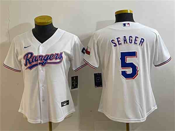 Youth  Texas Rangers #5 Corey Seager White With Patch Stitched Baseball Jersey(Run Small)